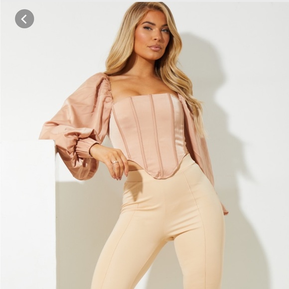PRETTYLITTLETHING square neck bell sleeve corset blouse - Picture 1 of 3